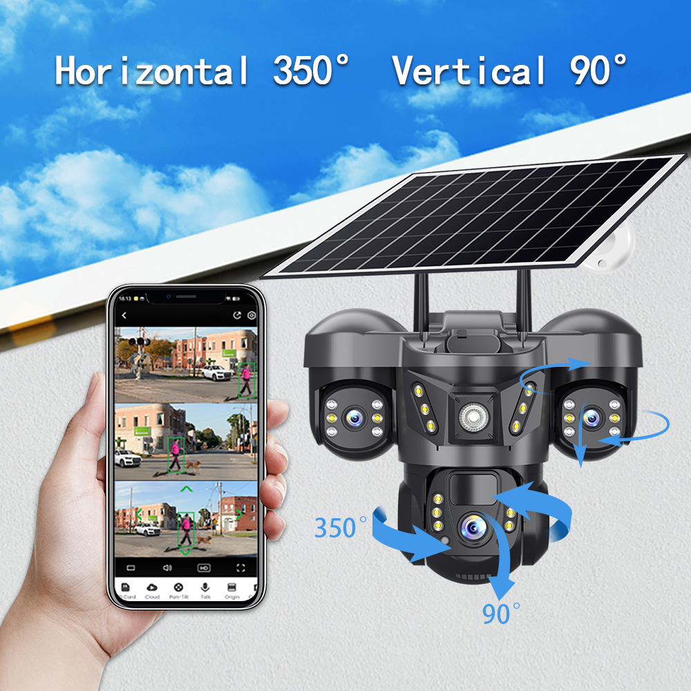 MaxGen VTS29-4G V380 PRO Three Lens Solar 4G Sim-Supported Battery Backup PTZ IP Camera 9MP Outdoor Waterproof 360 Degree Auto Tracking Color Night Vision Two Way Audio PTZ CCTV Camera 1 MaxGen VTS29-4G V380 PRO Solar IP Camera