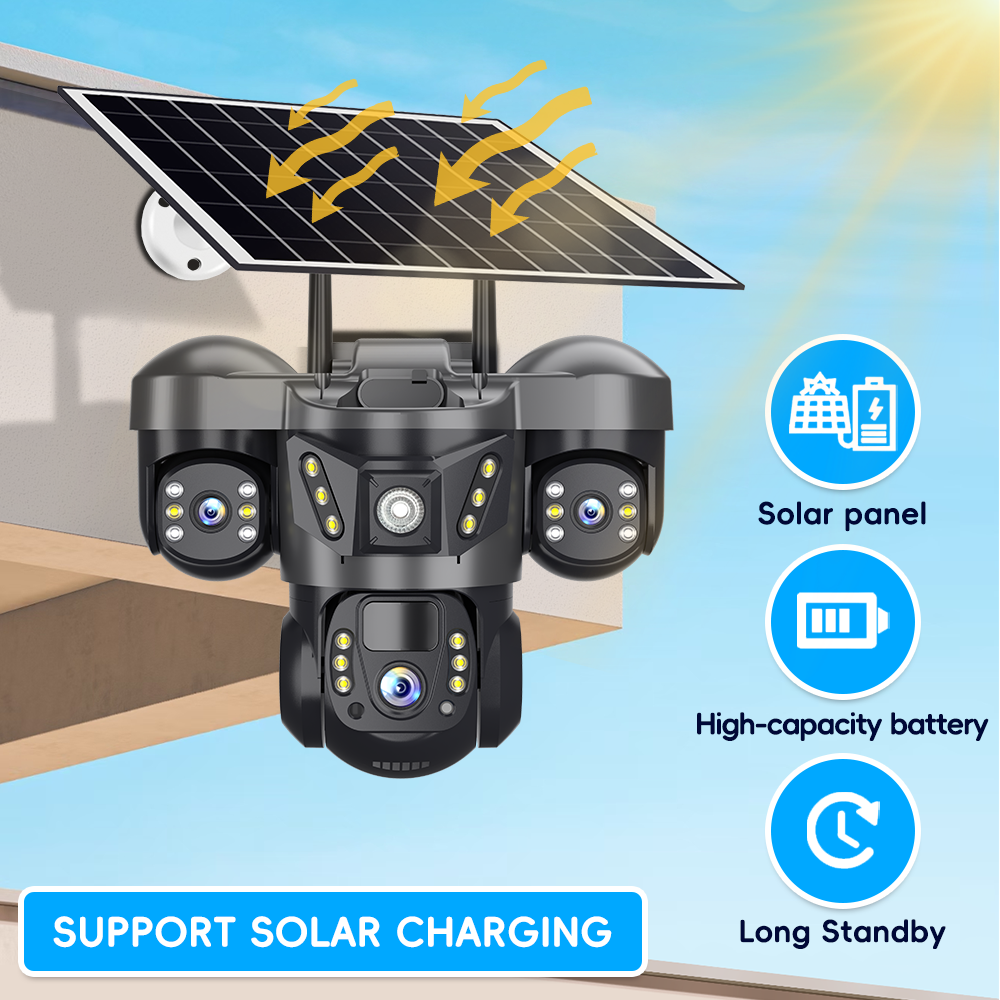 MaxGen VTS29-4G V380 PRO Three Lens Solar 4G Sim-Supported Battery Backup PTZ IP Camera 9MP Outdoor Waterproof 360 Degree Auto Tracking Color Night Vision Two Way Audio PTZ CCTV Camera 4 MaxGen VTS29-4G V380 PRO Solar IP Camera