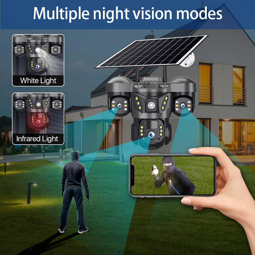 MaxGen VTS29-4G V380 PRO Three Lens Solar 4G Sim-Supported Battery Backup PTZ IP Camera 9MP Outdoor Waterproof 360 Degree Auto Tracking Color Night Vision Two Way Audio PTZ CCTV Camera 7 MaxGen VTS29-4G V380 PRO Solar IP Camera