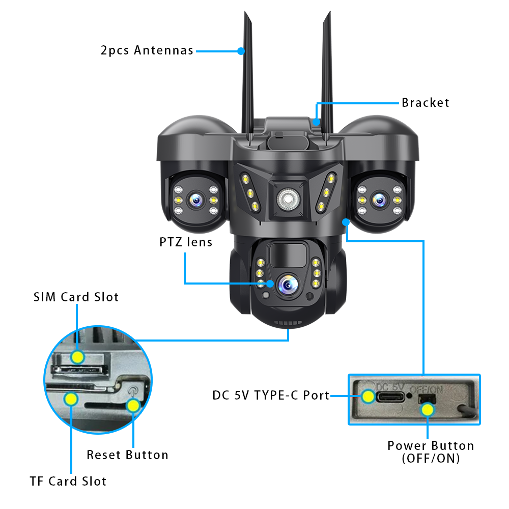 MaxGen VTS29-4G V380 PRO Three Lens Solar 4G Sim-Supported Battery Backup PTZ IP Camera 9MP Outdoor Waterproof 360 Degree Auto Tracking Color Night Vision Two Way Audio PTZ CCTV Camera 6 MaxGen VTS29-4G V380 PRO Solar IP Camera