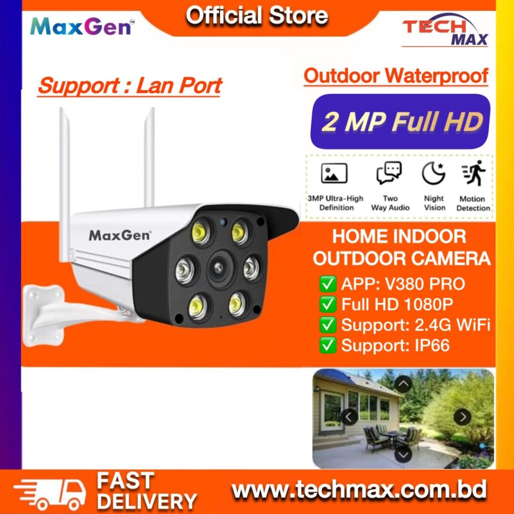 MaxGen V380 PRO K6 WIFI IP Camera 2MP Full HD Outdoor Waterproof Camera with Two-Way Voice and Color Night Vision