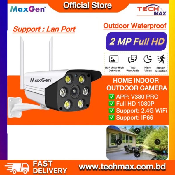 MaxGen V380 PRO K6 WIFI IP Camera 2MP Full HD Outdoor Waterproof Camera with Two-Way Voice and Color Night Vision