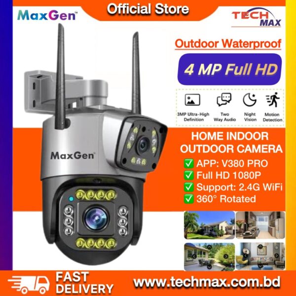 MaxGen SC02 V380 PRO Dual Lens WiFi IP Camera outdoor waterproof with AI human detection and color night vision