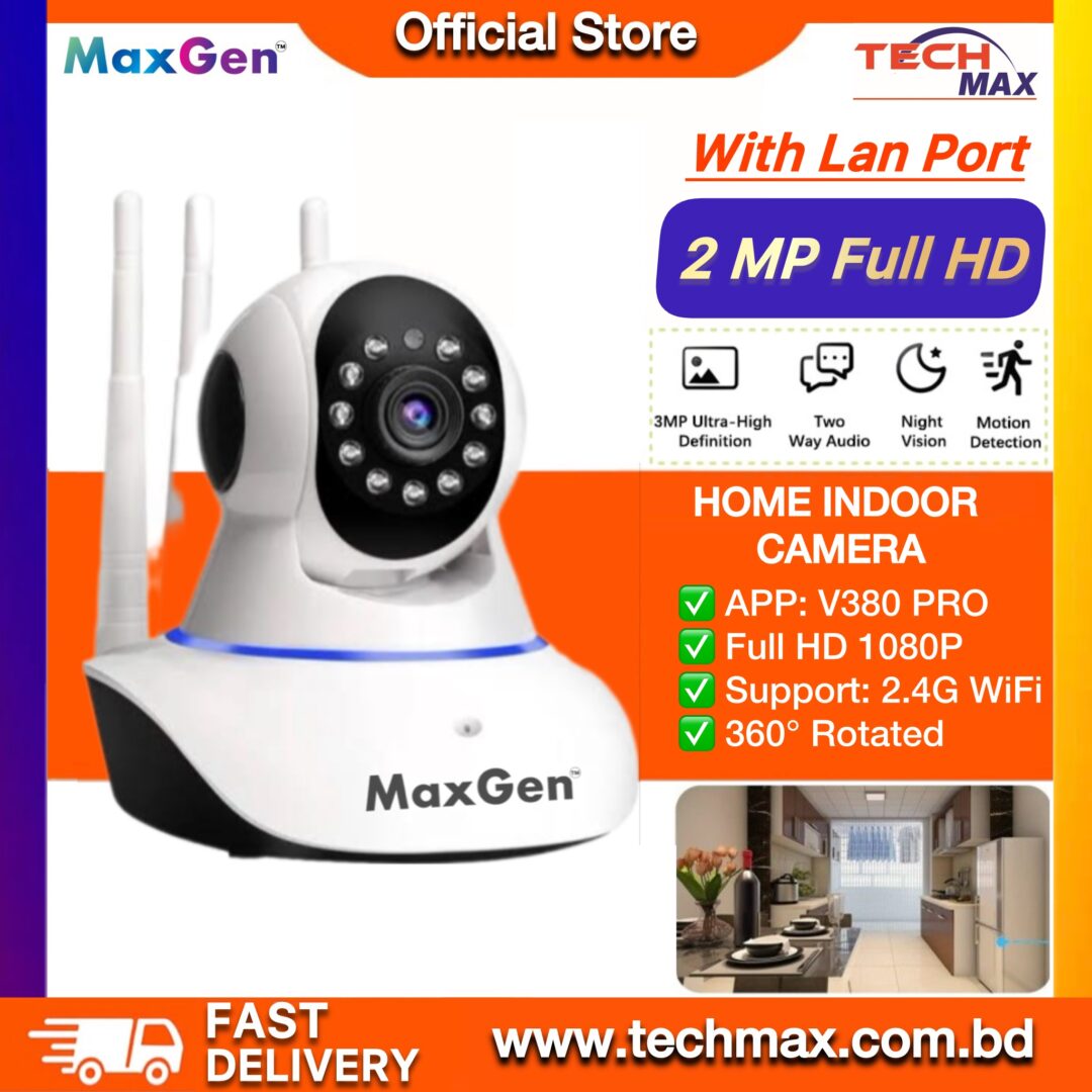 MaxGen Q5SX V380 PRO WIFI IP Camera 2MP 1080P Full HD, 3-Antenna Wireless 360 Degree Auto Tracking Ai Human Detect Night Vision Two Way Voice Security Robotic PTZ Premium CCTV Camera 2 MaxGen Q5SX V380 PRO WIFI IP Camera 2MP 1080P 3 antenna PTZ 360 degree auto tracking night vision CCTV