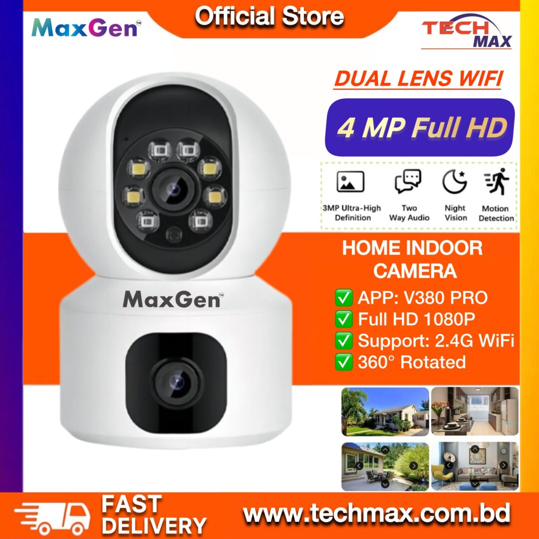 MaxGen SQ001 V380 PRO Dual Lens 4MP WIFI IP Camera1080P HD Wireless 360 Degree Auto Tracking Ai Human Detect Night Vision Two Way Voice Security cctv Camera