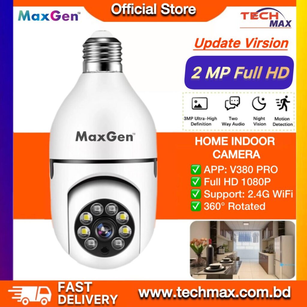 MaxGen Q16s V380 PRO BULB PTZ WIFI IP Camera 2MP 1080P PTZ 360 degree auto tracking night vision CCTV