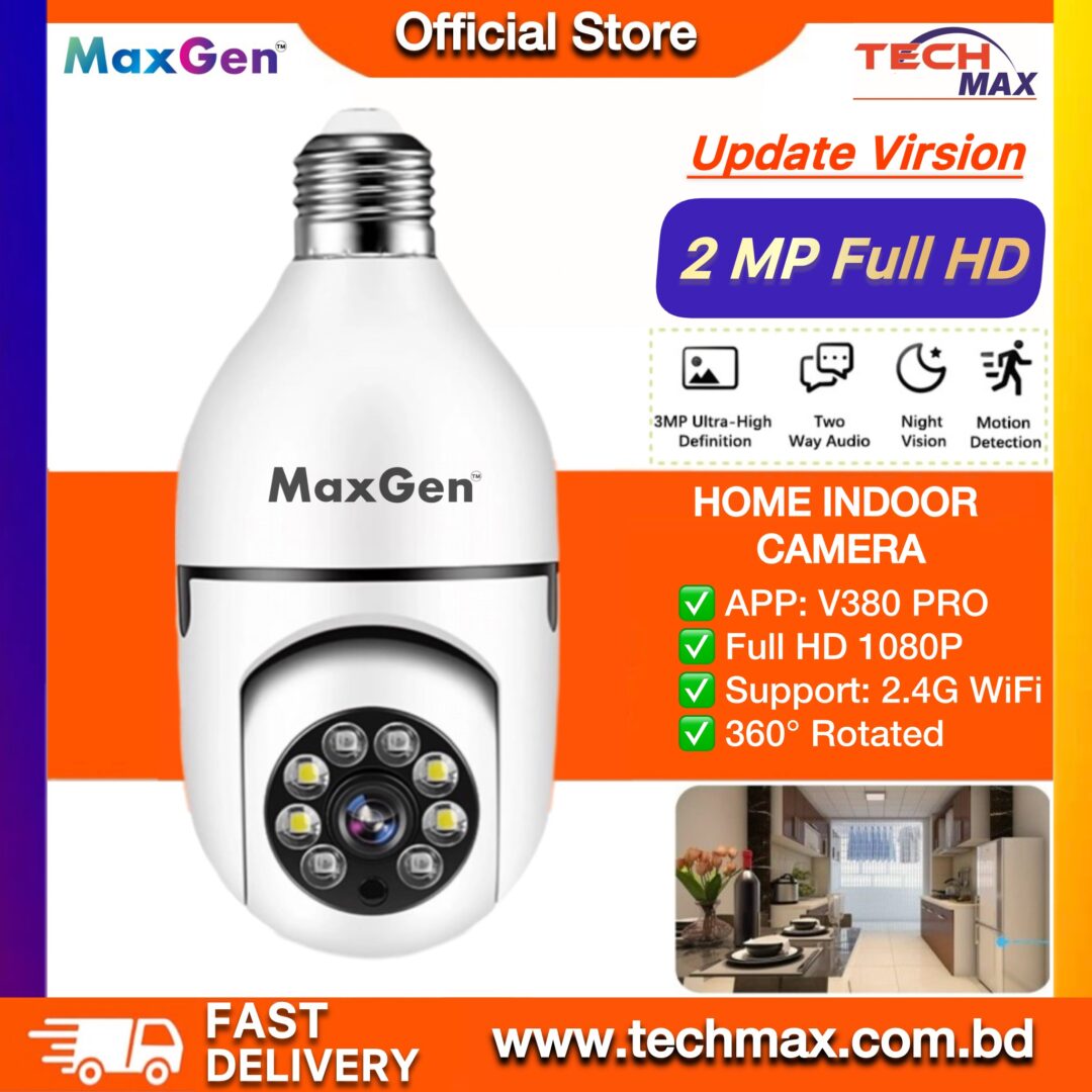MaxGen Q16s V380 PRO BULB PTZ WIFI IP Camera 2MP 1080P PTZ 360 degree auto tracking night vision CCTV