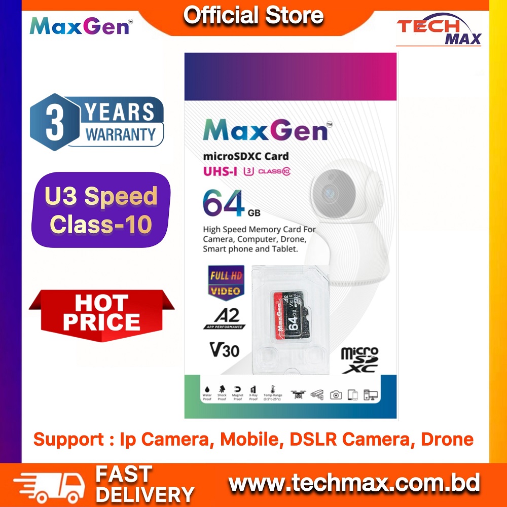 MaxGen 64GB Micro SD Card U3 High Speed Memory Card for Camera Drone Smartphone