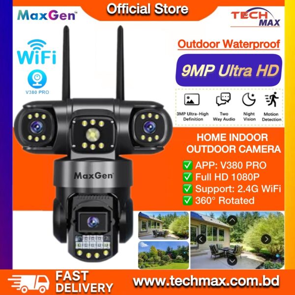 MaxGen SC28 V380 PRO 9MP Three Lens WiFi PTZ Camera outdoor waterproof auto tracking CCTV