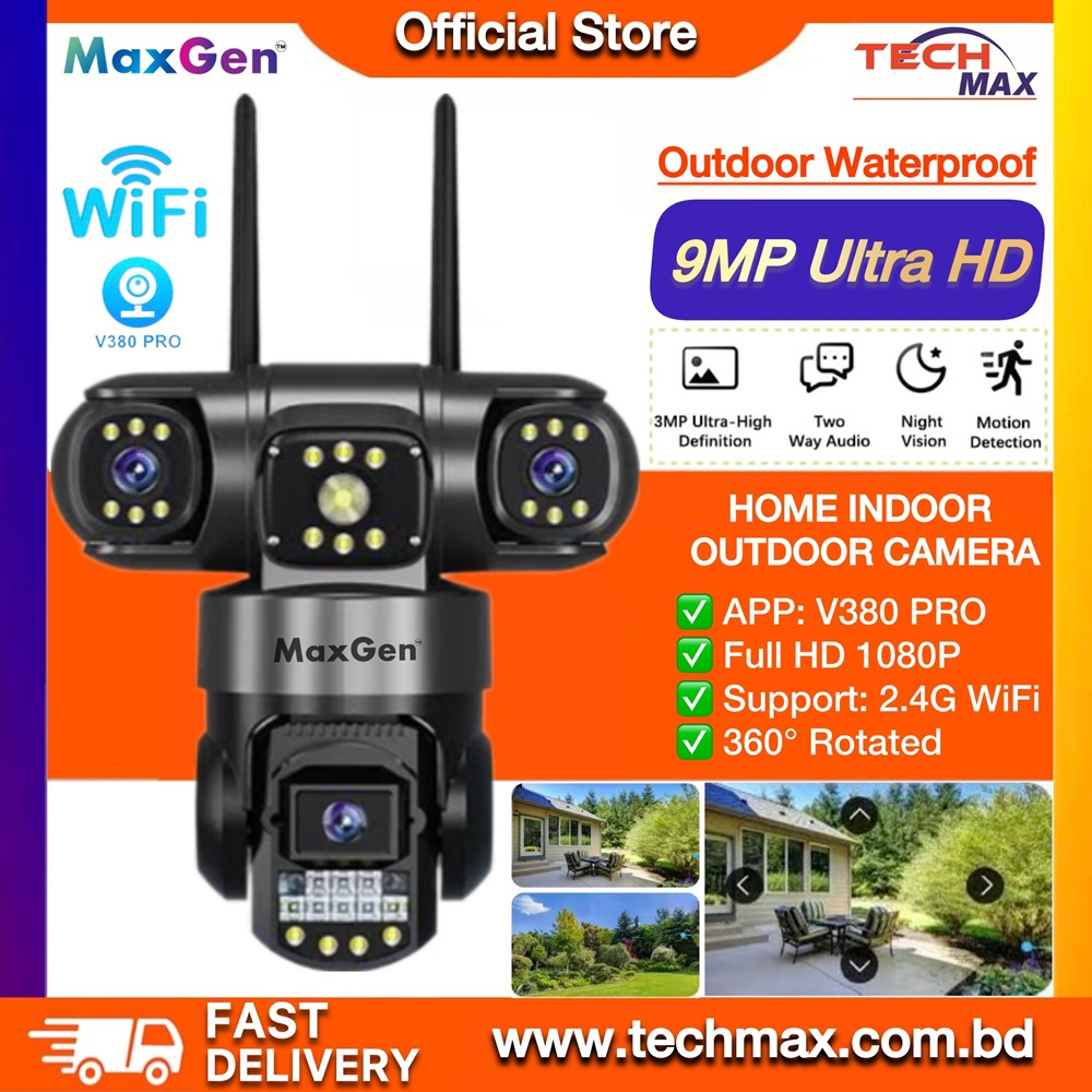 MaxGen SC28 V380 PRO 9MP Three Lens WiFi PTZ Camera outdoor waterproof auto tracking CCTV