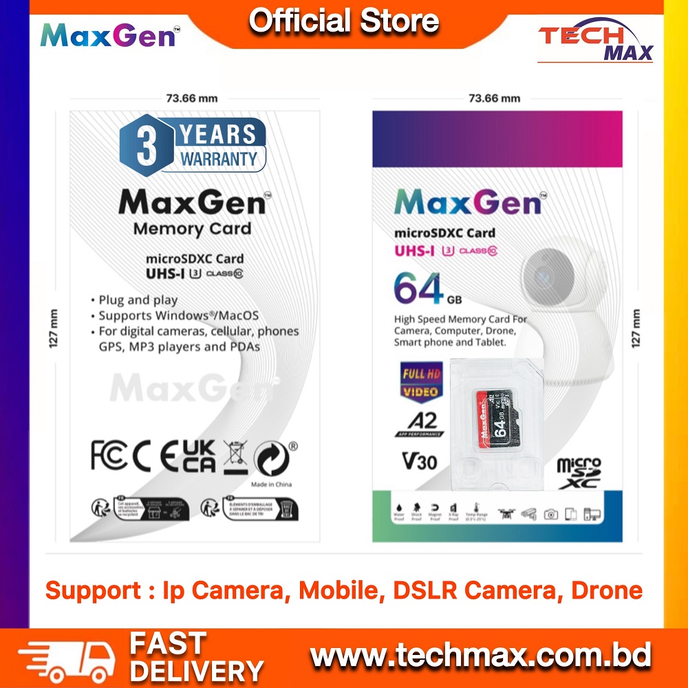MaxGen 64GB Micro SD Card TF Memory Card Data Storage U3 High Speed For IP Camera, DSLR, Drone, Smartphone & CCTV Camera Premium Quality Micro SD Card 2 MaxGen 64GB Micro SD Card