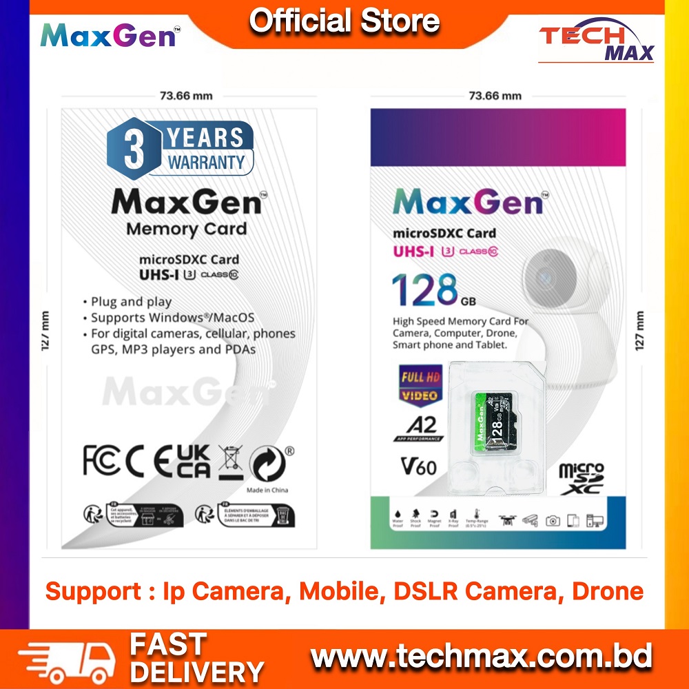 MaxGen 128GB Micro SD Card TF Memory Card Data Storage U3 High Speed For IP Camera, DSLR, Drone, Smartphone & CCTV Camera Premium Quality Micro SD Card 2 MaxGen 128GB Micro SD Card