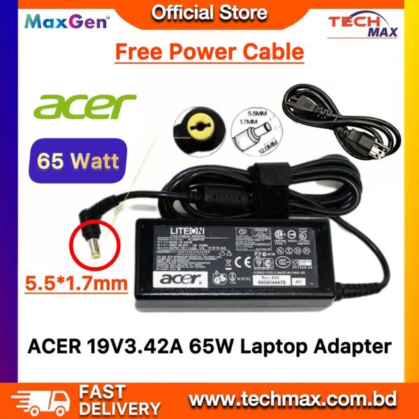 Laptop Adapter Charger For Acer 19V 3.42A (5.5mm*1.7mm) 4736z 5736z 4741 4710g 4743G 4738 V5-431 4755 4755g 5755 V5-471 E1-470 Series