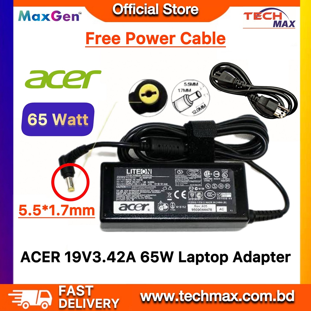 Laptop Adapter Charger For Acer 19V 3.42A (5.5mm*1.7mm) 4736z 5736z 4741 4710g 4743G 4738 V5-431 4755 4755g 5755 V5-471 E1-470 Series