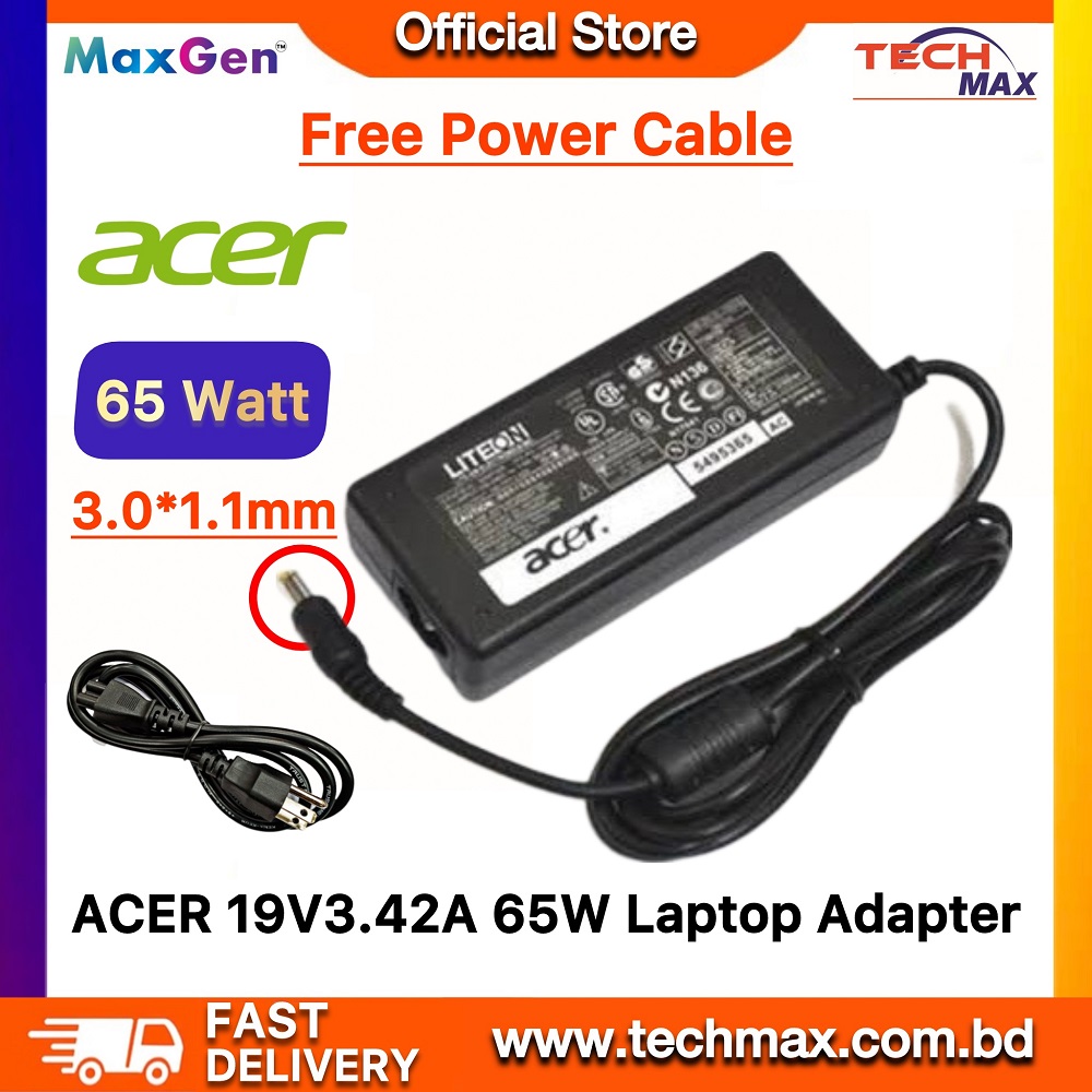 Laptop Adapter For Acer 19V 3.42A (3.0mm*1.1mm) Swift 3 SF314-55 SF314-56 Chromebook 11, Acer Aspire 3, Acer Aspire 5 C720 Series Micro Pin AC Power Adapter