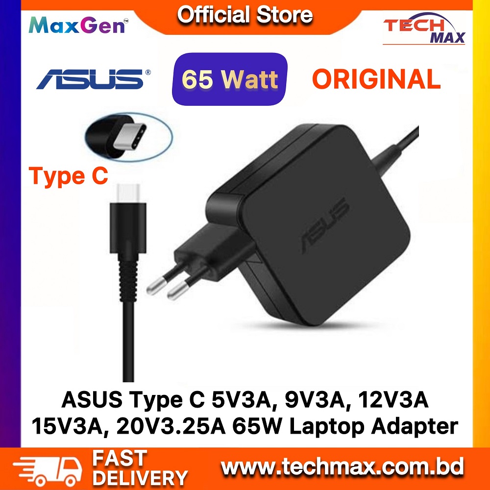 Asus 65W Type-C Charger for ZenBook VivoBook ExpertBook Original Asus 65W USB-C Laptop Adapter Asus Type-C Charger 65W Compatible Models