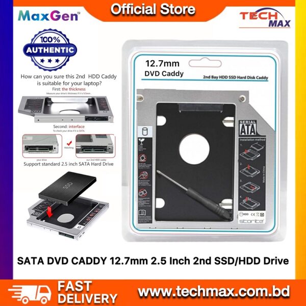 Universal SATA 12.7mm DVD Caddy, 2nd SSD or Hard Disk Drive Caddy (Support- All Brand Laptops)