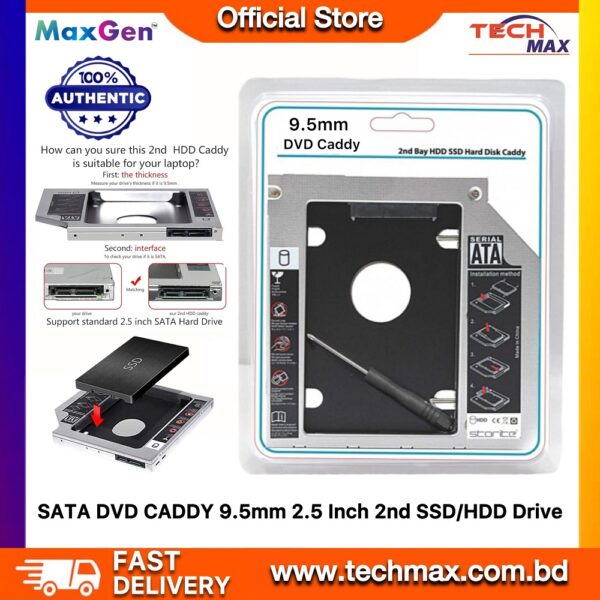 Universal SATA 9.5mm Caddy, 2nd SSD or Hard Disk Drive Caddy (Support- All Brand Laptops)