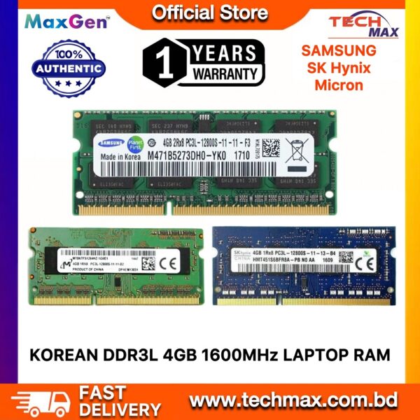 Samsung Micron Hynix 4GB DDR3L 1600MHz PC3L-12800s CL11 204Pin SO-DIMM Laptop Ram