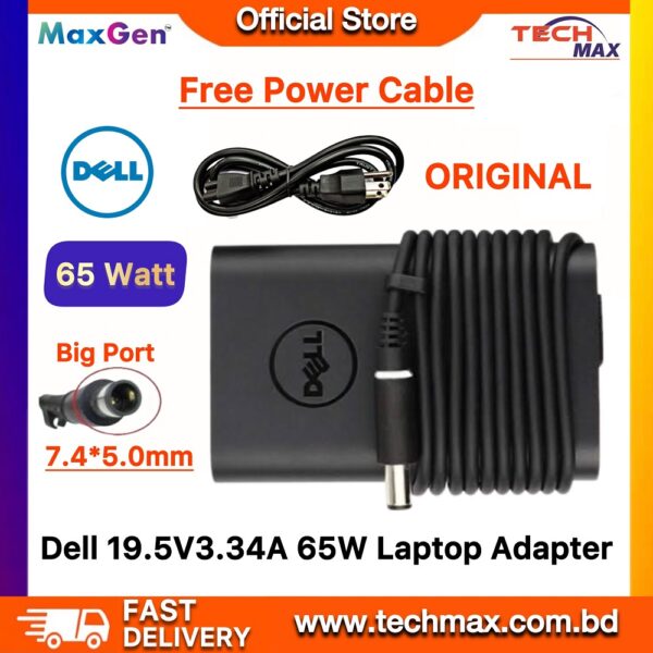 Dell Laptop Adapter For Dell N4110 N5110 1525 N4050 N5010 E6320 E6420 E6520 E1405 E1505 M301Z M411R M421R M431R 5435 M501R M5040 M511R M521R 5525 M531R 5535 M731R 5735 Series (19.5V-3.34A 65W-7.4mm*5.0mm)