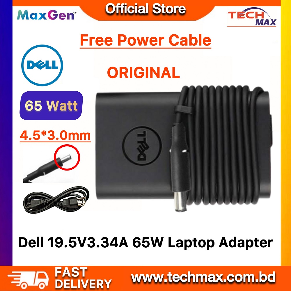 Dell Laptop Adapter For Dell Inspiron 14-5459 5455 3458 15-7558 5558 5559 5551 7359 11-3000 14-3000 15-3000 11/13/14/15 5000 series (19.5V-3.34A 65W-4.5mm*3.0mm)