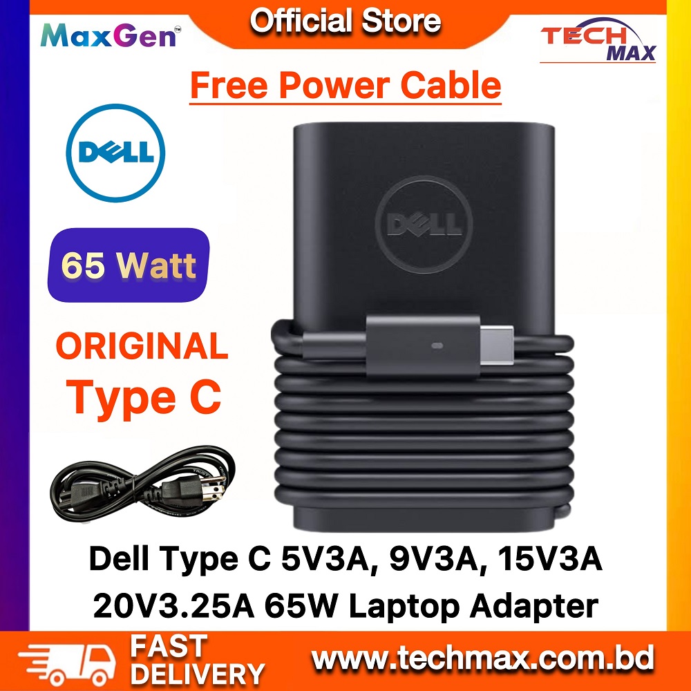 Dell Laptop Adapter For Dell XPS 12 13, 9250, Latitude 7390 2-in-1, 5290 2-in-1, Latitude 7400 5289 7390 7389 7212 13 (3380) 13 (7370) Series (20V-3.25 A 65W USB Type-C)