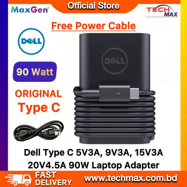 Dell Laptop Adapter For Dell XPS 12 13, 9250, Latitude 7390 2-in-1, 5290 2-in-1, Latitude 7420 7400 5289 7390 7389 7212 13 (3380) 13 (7370) Series (20V-4.5A 90W USB Type-C)