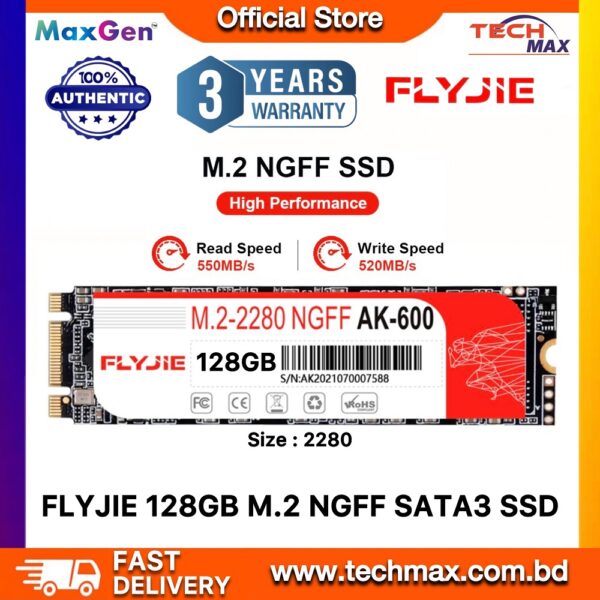 FLYJIE M.2 SATA 128GB SSD AK-600 NGFF SSD (2280) For Laptops & Desktop-PC