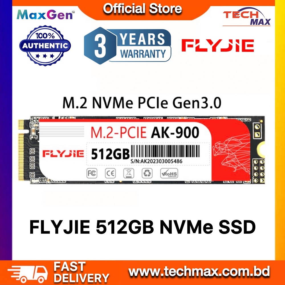 FLYJIE AK-900 512GB NVMe SSD M2 (2280) PCIe Gen 3.0 SSD For Laptop & Desktops