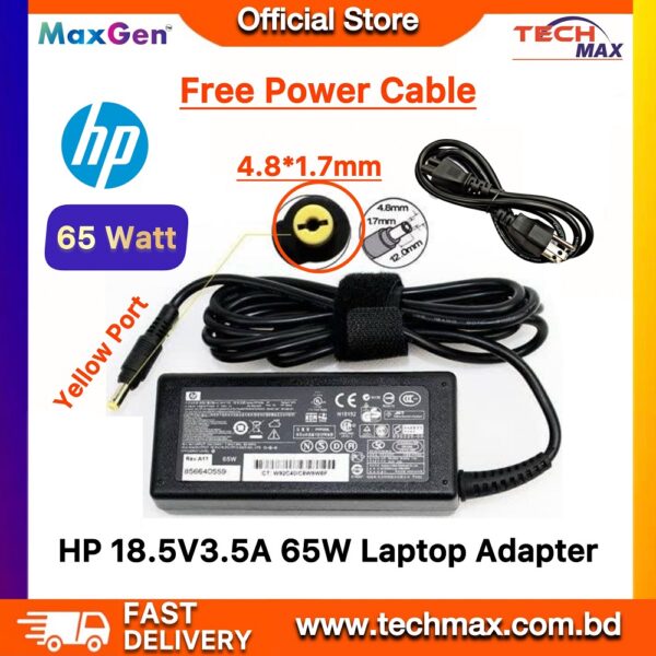 HP Laptop Charger For HP V3000 V3700 6520S 6720S DV1000 (4.8*1.7mm) 65W Compaq 610 615 620 621 530 510 550 Series Yellow Pin Laptop Adapter