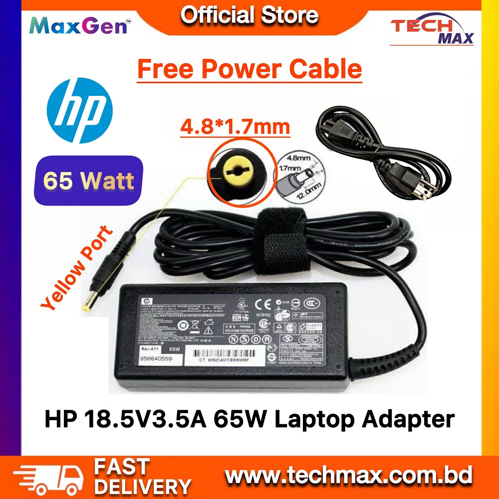 HP Laptop Charger For HP V3000 V3700 6520S 6720S DV1000 (4.8*1.7mm) 65W Compaq 610 615 620 621 530 510 550 Series Yellow Pin Laptop Adapter