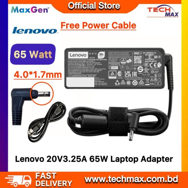 Lenovo Laptop Adapter For IdeaPad 320-15ISK, 320-14ISK 330-14, 330-15, 330-17, 510-15, 330s-14, 330s-15 Flex 6-14100S 100 110 110S 120 120S 310 320 510 510S 520 710S Series (20V-3.25A 65W 4.0mm*1.7mm)