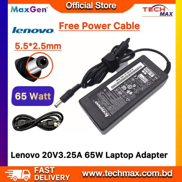 Lenovo Laptop Adapter For Lenovo G470 G480 G465 G455 G560 G570 Z460 Z580 Series (20V-3.25A 65W 5.5mm*2.5mm)