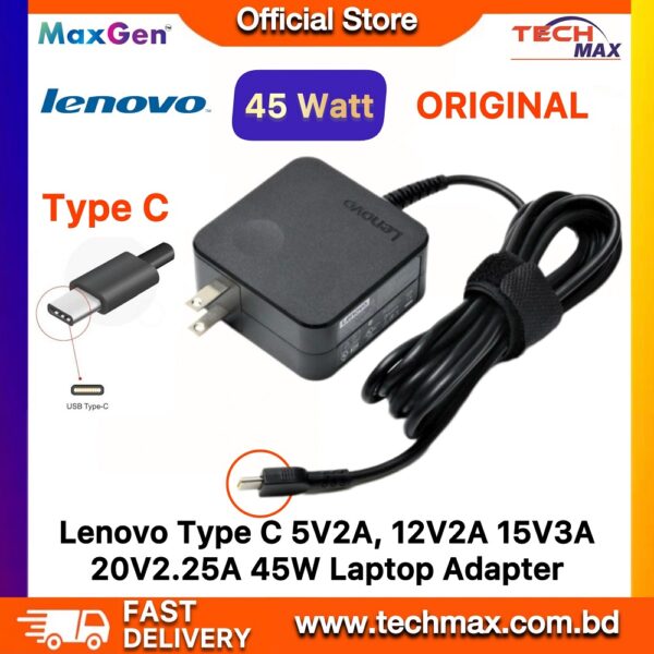 Lenovo Laptop Adapter For ThinkPad X280, X390 E480, E490, E495 X1 Carbon (5th/6th Gen, T470 T480s IdeaPad 320s 530s, 720s Flex 5/6, Flex 14 Yoga 730, Yoga 720 Series (20V-2.25A 45W USB Type-C)