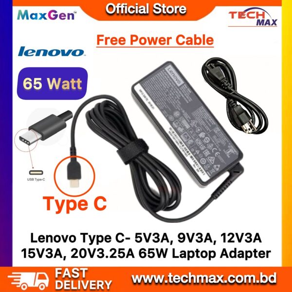 Lenovo Laptop Adapter For ThinkPad T480, T490, T495, T14, T15 E480, E490, E495 (X1 Carbon 5th Gen to 9h Gen) T470 T480s IdeaPad Flex 14, Flex 15, Flex 6, Flex 5 Yoga Slim 7, Yoga 7i, Yoga 9i Series (20V-3.25A 65W USB Type-C)