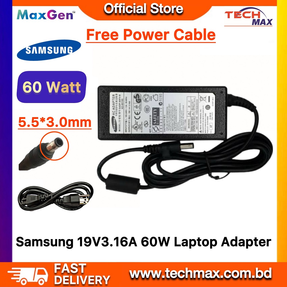 Samsung Laptop Adapter For R428 R519 R540 N148 NP300E4A, NP300E5A, NP300E7A NP-RV420 RC410 QX410 SF410 (19V 3.16A 60W 5.5mm*3.0mm) Samsung Laptop Adapter For R428 R519 R540 N148 NP300E4A, NP300E5A, NP300E7A NP-RV420 RC410 QX410 SF410 (19V 3.16A 60W 5.5mm*3.0mm)
