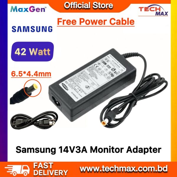 Samsung Monitor Adapter For Samsung S19A350 SM150 SM1501 SC330 S19A10N, S20B300, S22B150N SyncMaster 2033, 943, 943NW, 943BX, 943N, 943NWX(14V-3A (42W) 6.5mm*4.4mm)