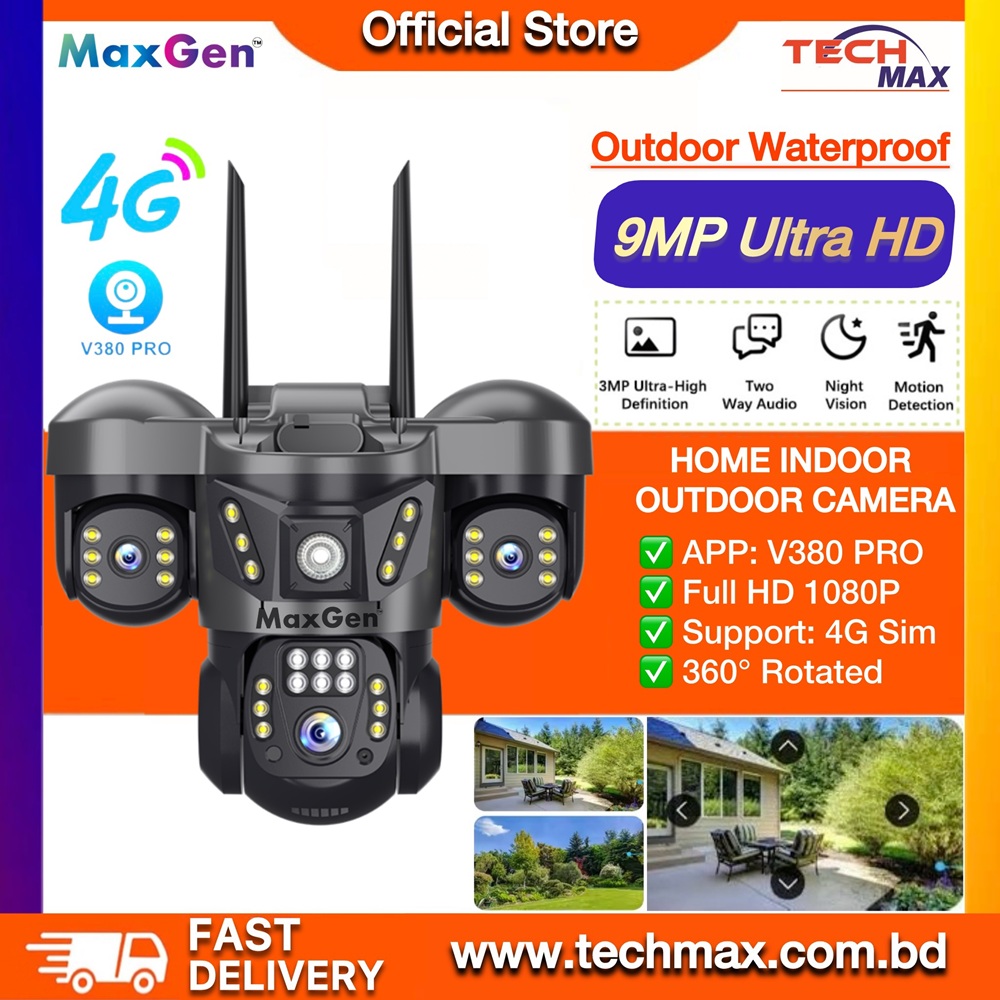 MaxGen SC29-4G SIM V380 PRO three lens 6MP outdoor PTZ CCTV camera with auto tracking and color night vision