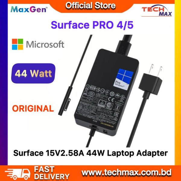 Laptop Adapter For Microsoft Surface Pro 5/6 Model-1800 Power Adapter Charger (44W 15V-2.58A Magnetic Snap-in)