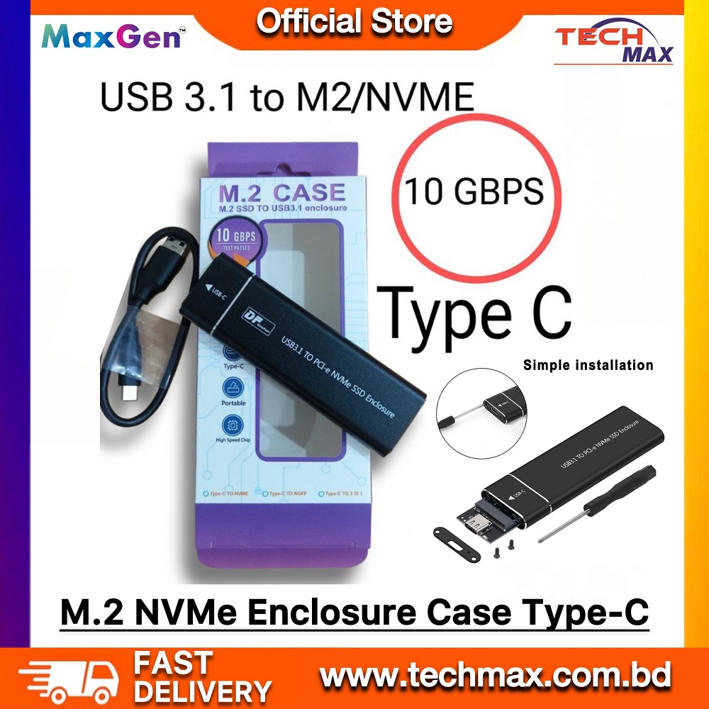 M.2 NVMe SSD Enclosure Adapter Aluminum Case USB C 3.1 Gen2 10Gbps to NVMe PCIe External Case