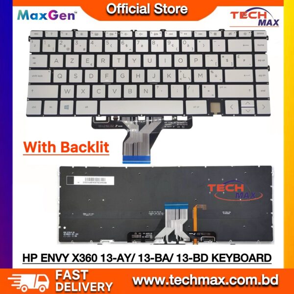 HP Envy X360 13-BA 13-BD 13-AY 13M-BD 15-ES 15T-ES 15M-ES 15-EP 15M-EU HP X360 14-EA HP ENVY X360 13Z-AY 13-BA 13T-ΒΑ 13-BD ΤΡΝ-C147 C145, HP ENVY X360 13-AY 13-AY0055AU ΤΡΝ-C147, HP ENVY 13m-bd0023dx 13m-bd0033dx 13m-bd1033dx Series Laptop Keyboard (Silver Backlit)