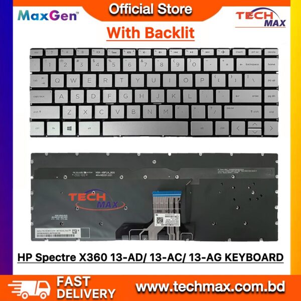 HP Spectre X360 13-W 13-AD 13-AC 13-AG 13-AH 13-ΑΕ 13T-AE 13-BF 13-CA 13-AC033DX 13-AC040CA Series Laptop Keyboard (Silver Backlit)