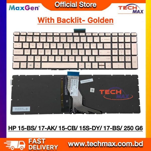 HP Pavilion 15-BS 15-BW 15T-BR 15T-BS 15Z-BW, HP 15-BS000 15-BS009CA 15-BS017CA 15-BS028CA 15-BS028CL HP 250 G6 255 G6 256 G6 Series, HP 15-CS 15-CW 15-DY 15Q-DY 15s-dy 15s-eq 15s-fq 15t-cs 15z-cw, L24752-001, P/N: 9Z.Ne1bw.101 PK132045A00 V162602ES1, TPN-C129 925008-001 PK132043A00, HP Envy x360 15m-bp 15m-bq 15m-ds, HP Envy 15m-bp012dx 15m-bp111dx 15m-bp112dx 15m-bq021dx 15m-ds0011dx 15m-ds0012dx Series Laptop Keyboard (Golden Backlit)