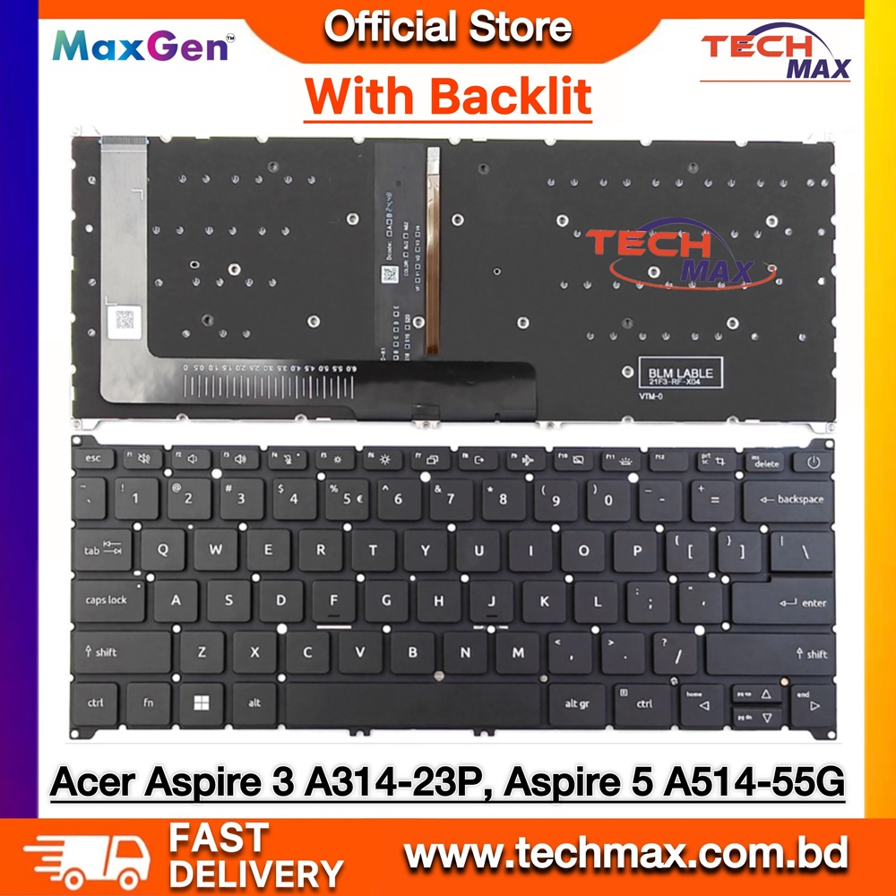 Acer Aspire 3 A314-23 A314-23m A314-23p Aspire 5 A514-56 A514-56gm A514-56 N23H1 Series US Layout Laptop Keyboard (With Backlit) 1 Acer Aspire 3 A314-23 Aspire 5 A514-56 Backlit Laptop Keyboard US Layout