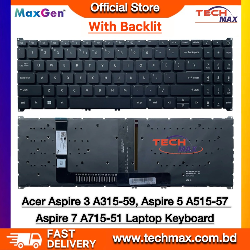 Acer Aspire A315-59 A315-59G A515-57 A515-57G A715-51G A715-76 N22C6 N22Q3 S50-54 Series US Layout Laptop Keyboard (With Backlit) 1 Acer Aspire A315-59 A515-57 A715-76 Backlit Laptop Keyboard US Layout