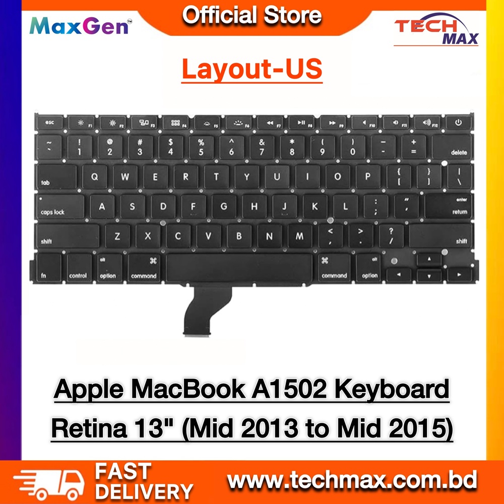 Apple MacBook Pro A1502 (US Layout) (Late 2013-Early 2015) Keyboard Retina 13-Inch Part Numbers ME864 ME865 ME866 MacBook Keyboard 1 MacBook Pro Retina 13 inch A1502 keyboard US layout