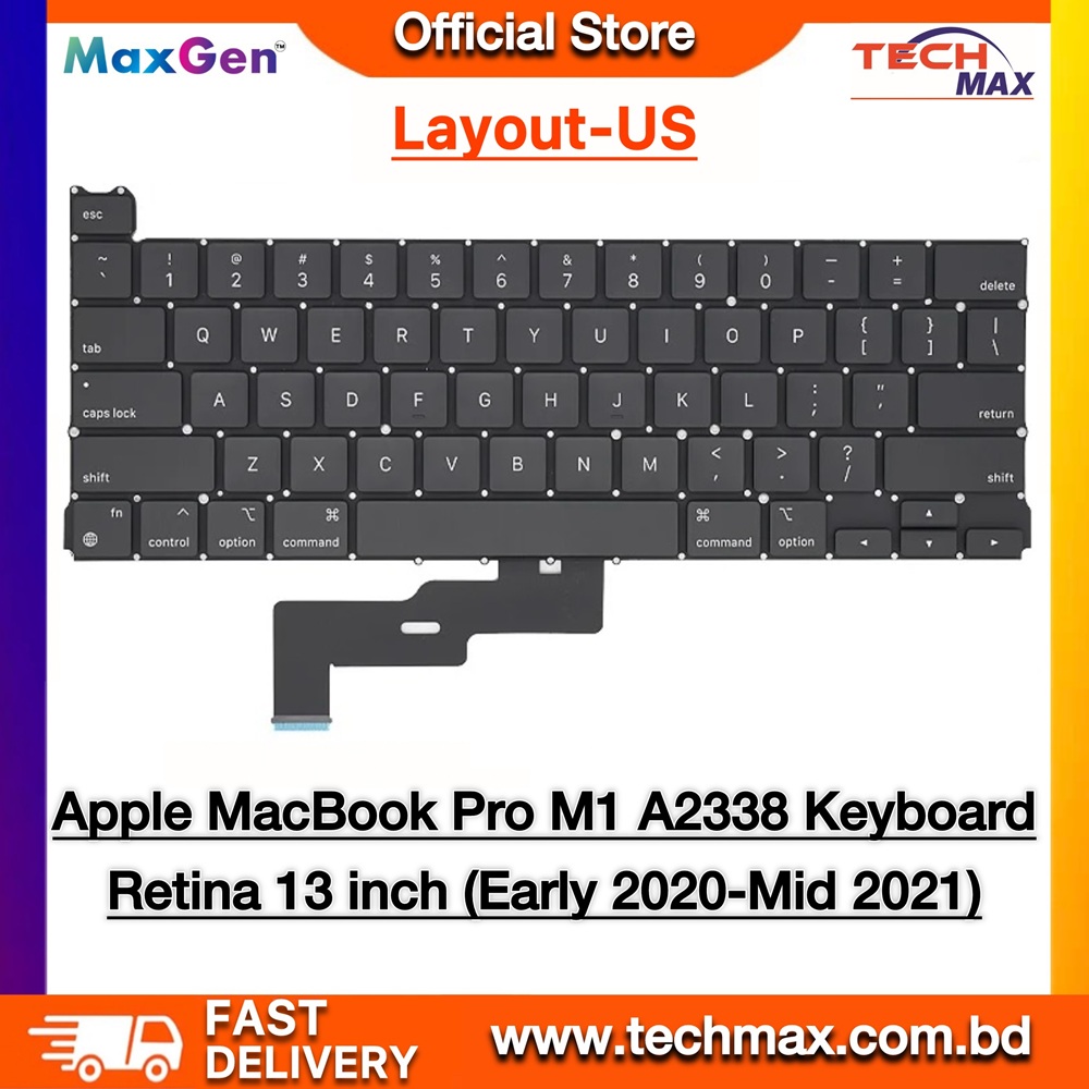 Apple MacBook Pro M1 M2 A2338 US Layout Retina 13-inch (Late 2020-2022 Year) MacBook Replacement Keyboard 1 Apple MacBook Pro A2338 13-inch (M1/M2 2020–2022) US Layout Replacement Keyboard
