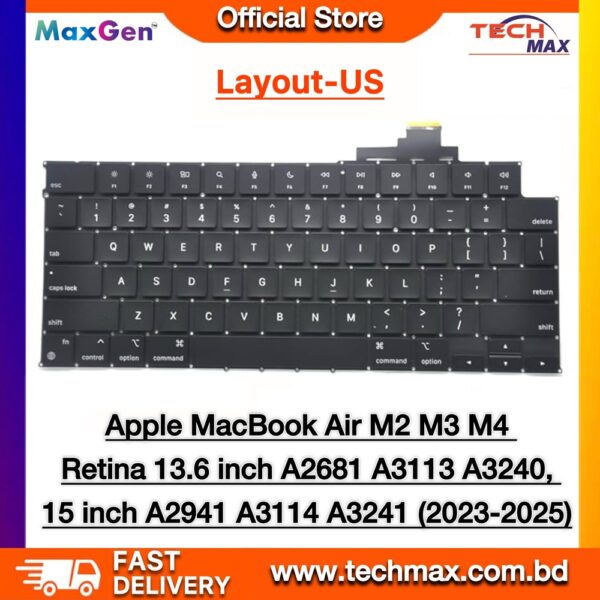 Apple MacBook Air M2 M3 M4 13.6 & 15-inch (2022–2025) US Layout Replacement Keyboard