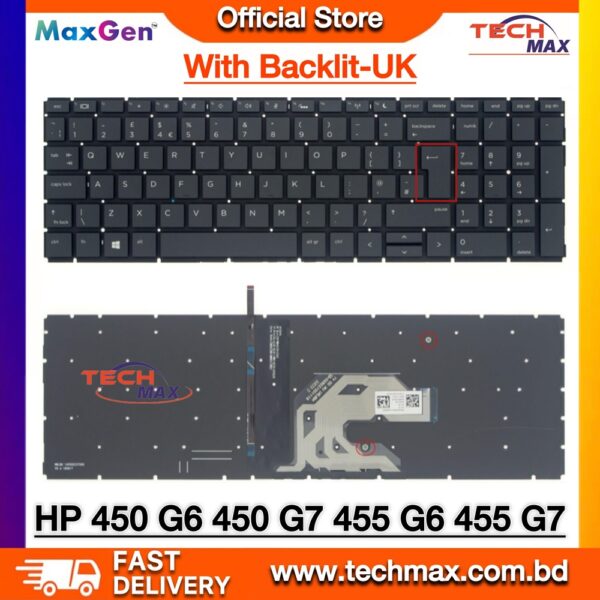 HP ProBook 450 G6 G7 keyboard UK layout backlit replacement