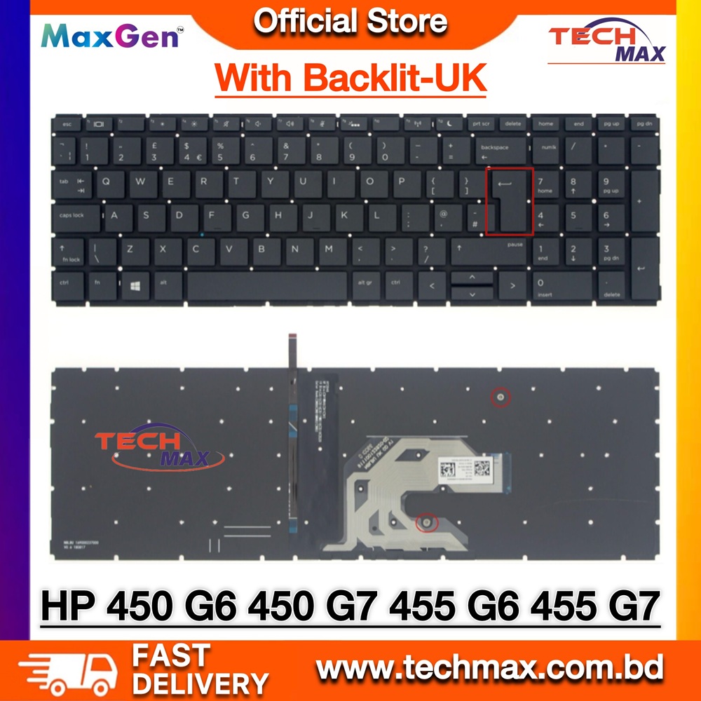 HP ProBook 450 G6 455 G6 450 G7 455 G7 455R G6 455R G7 Series UK Layout Laptop Keyboard (With Backlit) 1 HP ProBook 450 G6 G7 keyboard UK layout backlit replacement